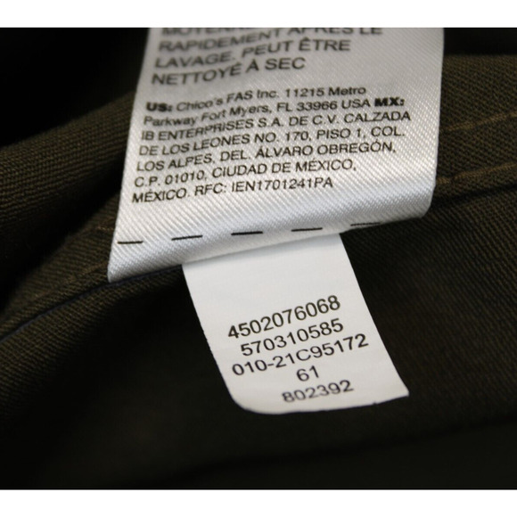 Chico's No Iron Chic Stretch Button Front Top Women 4 Long Sleeve Collared Olive - Picture 14 of 14